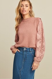 Blush Pink Lace detail Woven Sleeve Layer Jumper - Image 1 of 6