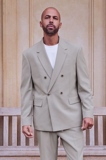 Cement Grey Oversized Motion Flex Stretch Suit Jacket