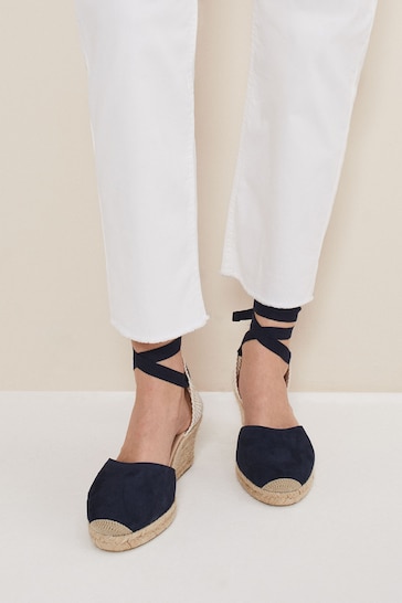 Phase Eight Blue Suede Ankle Tie Espadrille Shoes