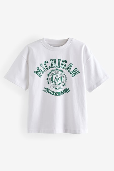 White Michigan Relaxed Fit Short Sleeve Graphic T-Shirt (3-16yrs)