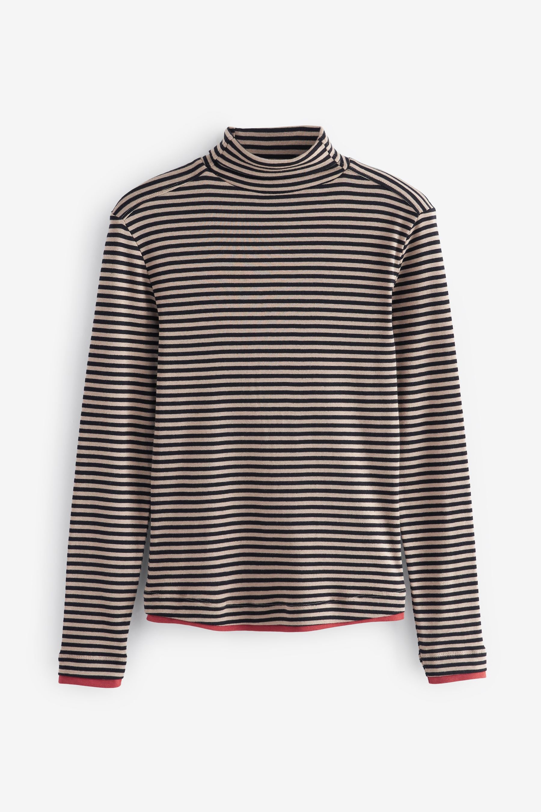 Buy Tan Brown Stripe Long Sleeve Roll Neck Top from the Next UK
