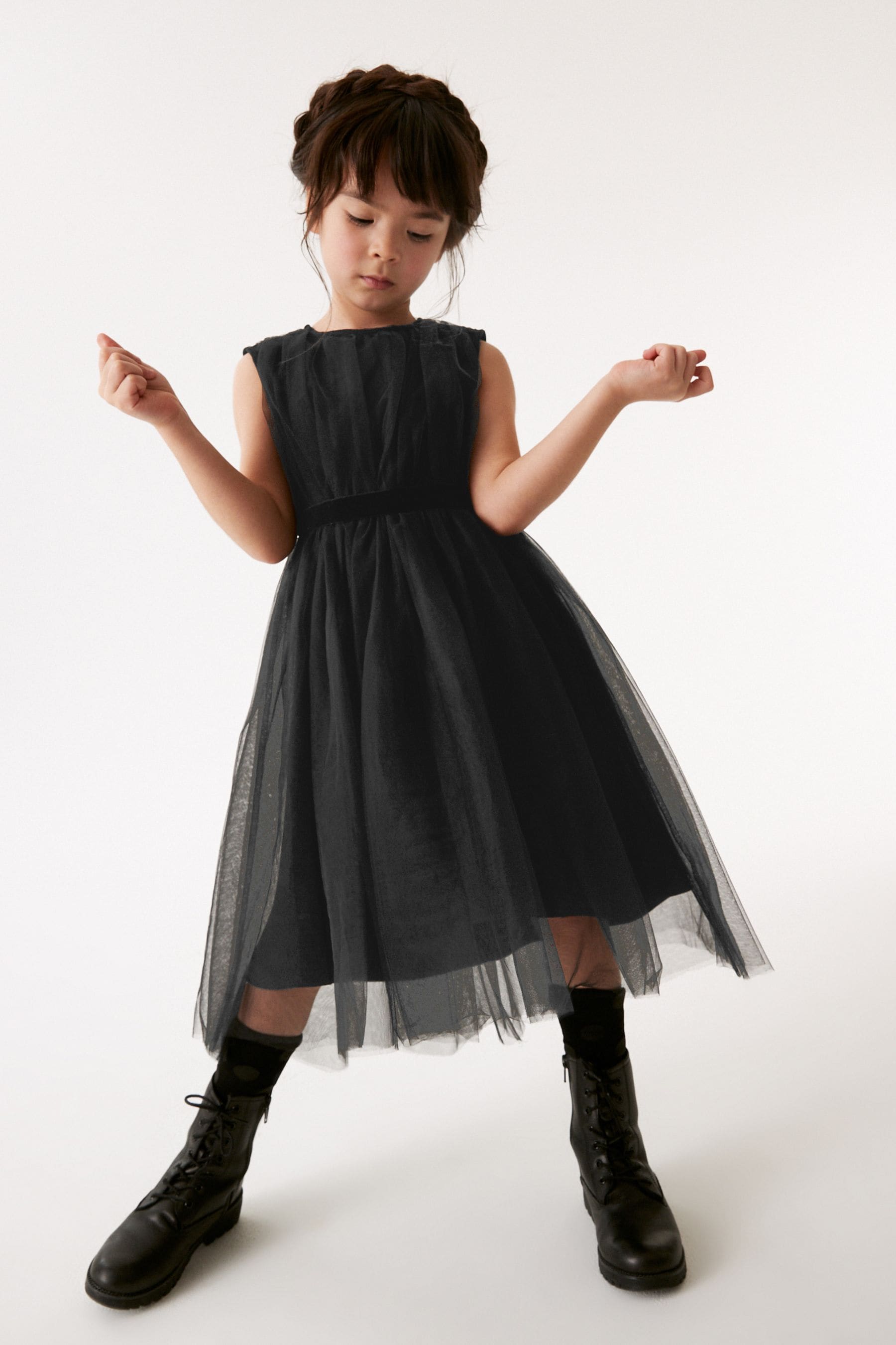 Buy Black Mesh Tie Back Party Dress 3 16yrs from Next Luxembourg