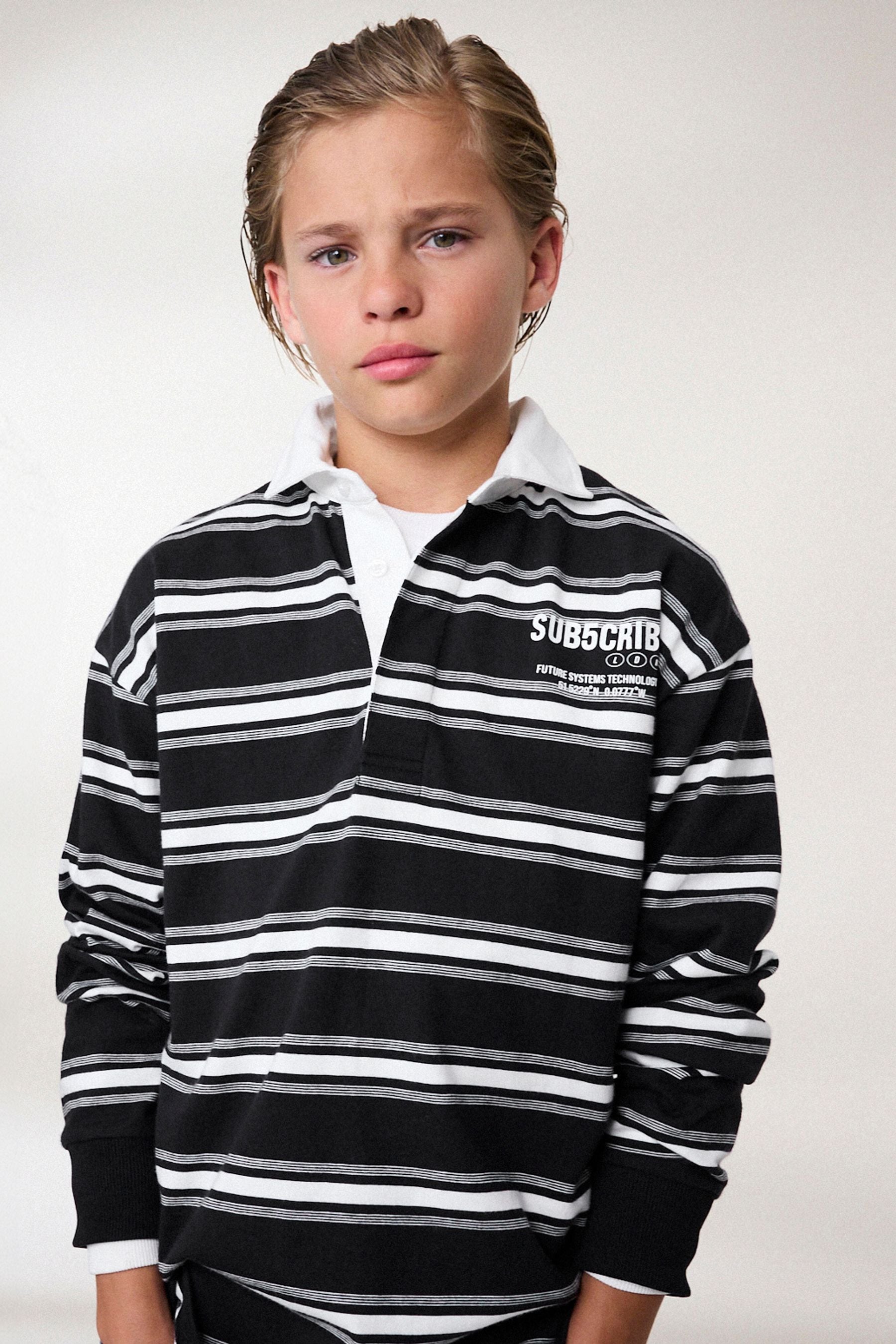 Buy Black White Sub5cribe Long Sleeve Rugby 100 Cotton Polo Shirt 3 16yrs from Next Pakistan