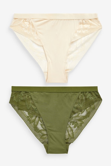Green/Cream High Leg Microfibre & Lace Knickers 2 Pack