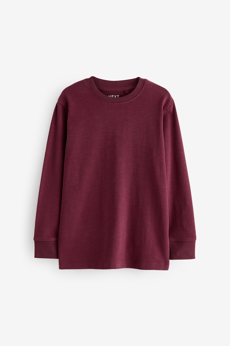 Berry Red 100% Cotton Long Sleeve Cosy T-Shirt (3-16yrs) - Image 1 of 3