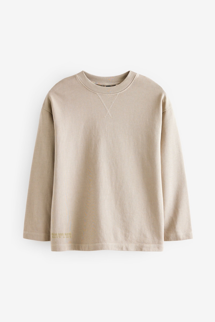 Natural 100% Cotton Long Sleeve Heavyweight Washed T-Shirt (3-16yrs) - Image 1 of 4