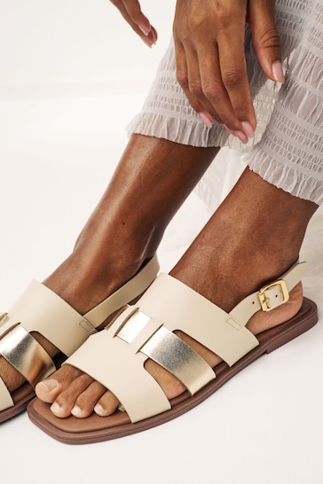 Cream/Gold Regular/Wide Fit Forever Comfort® Leather Slingback Sandals