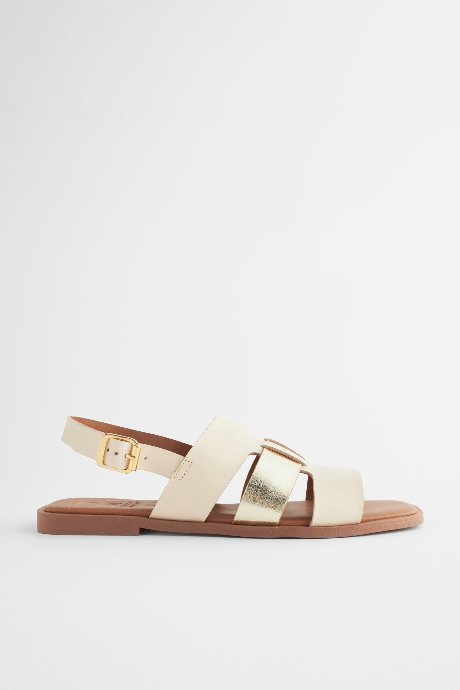 Cream/Gold Regular/Wide Fit Forever Comfort® Leather Slingback Sandals - Image 4 of 7