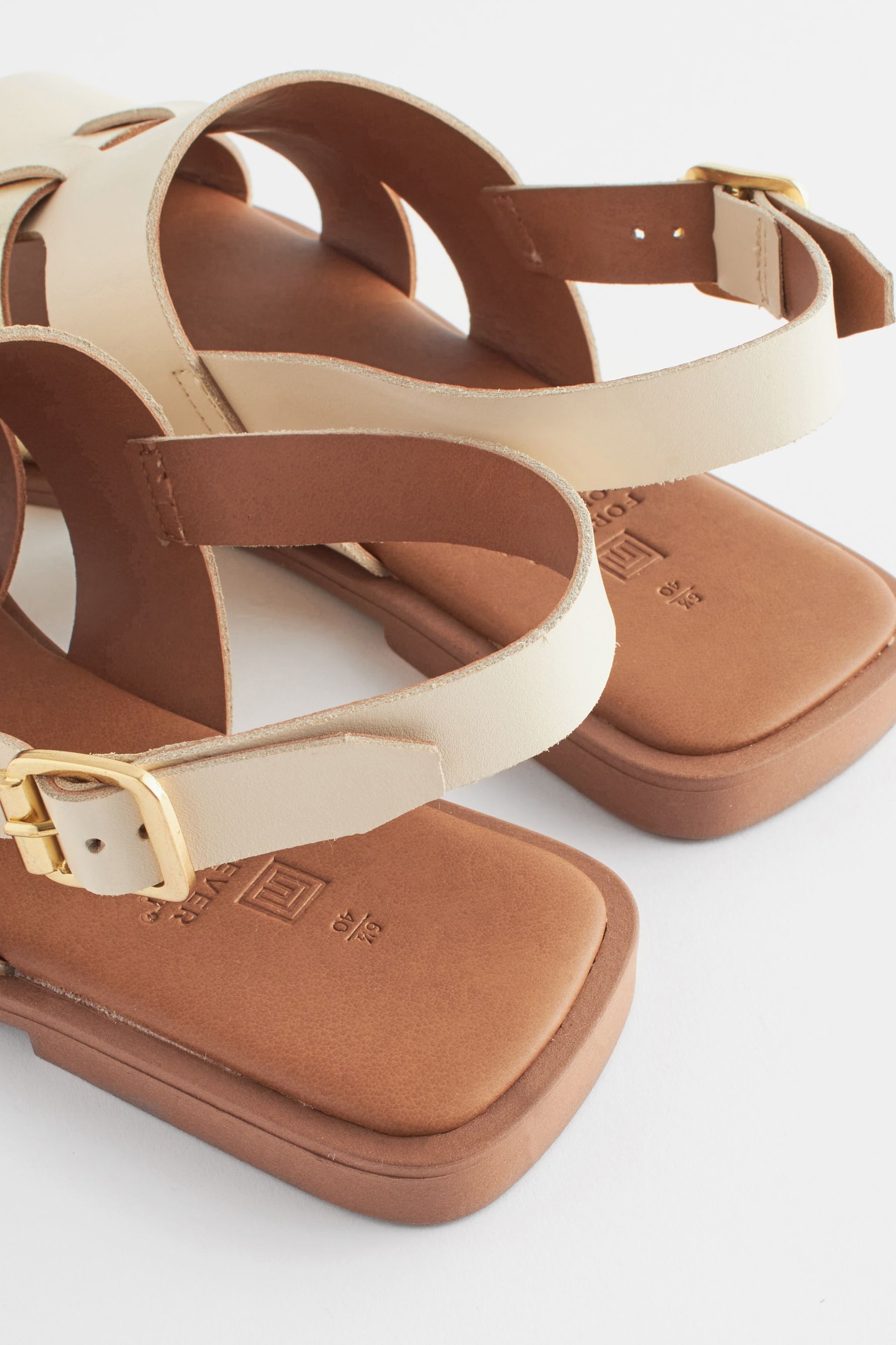 Cream/Gold Regular/Wide Fit Forever Comfort® Leather Slingback Sandals - Image 7 of 7