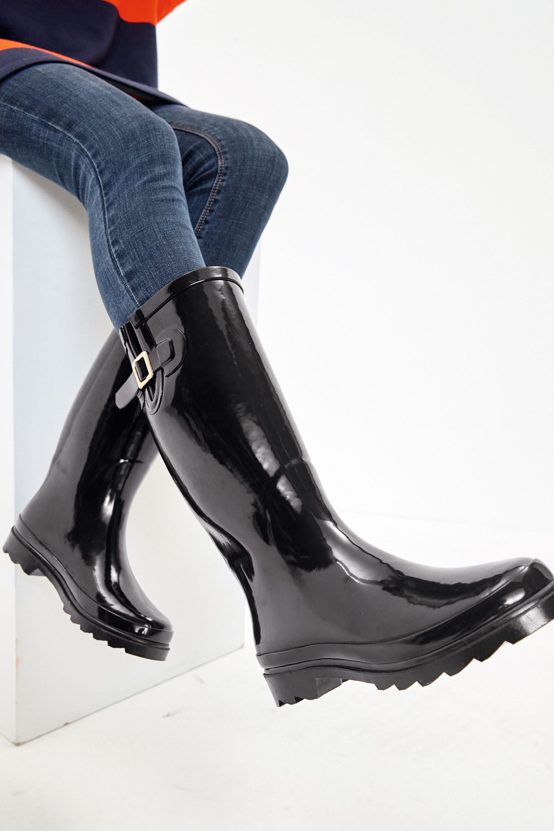 Buy Black Gloss Wellies from Next Luxembourg