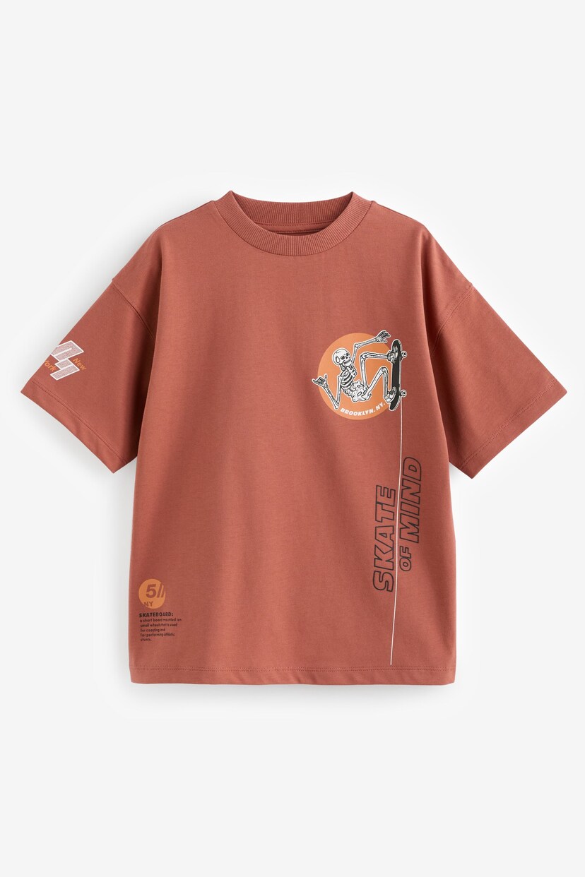 Rust Brown Skeleton Relaxed Fit Short Sleeve Graphic T-Shirt (3-16yrs) - Image 1 of 3