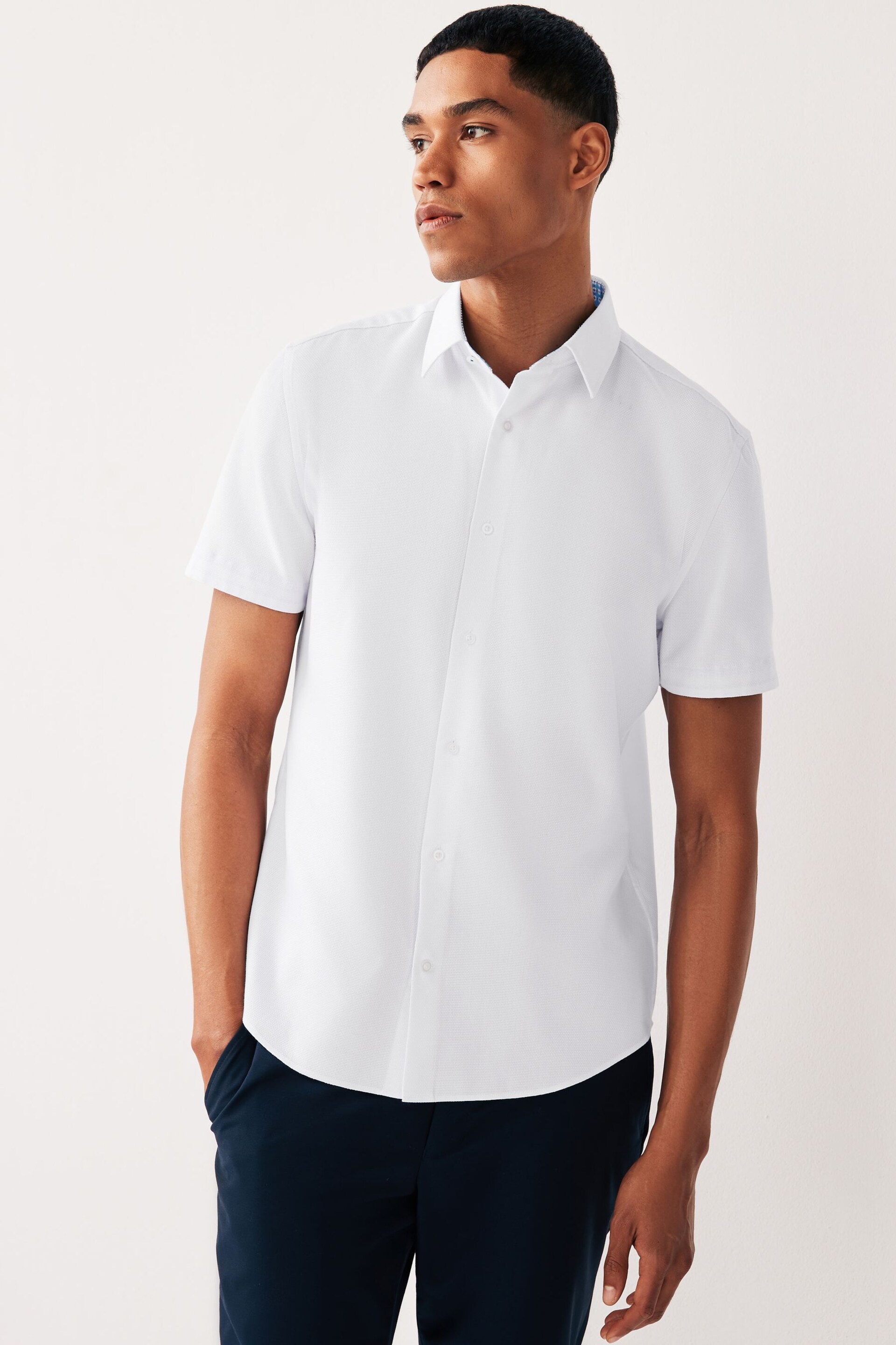White Regular Fit Trimmed Formal Short Sleeve Shirt - Image 1 of 8
