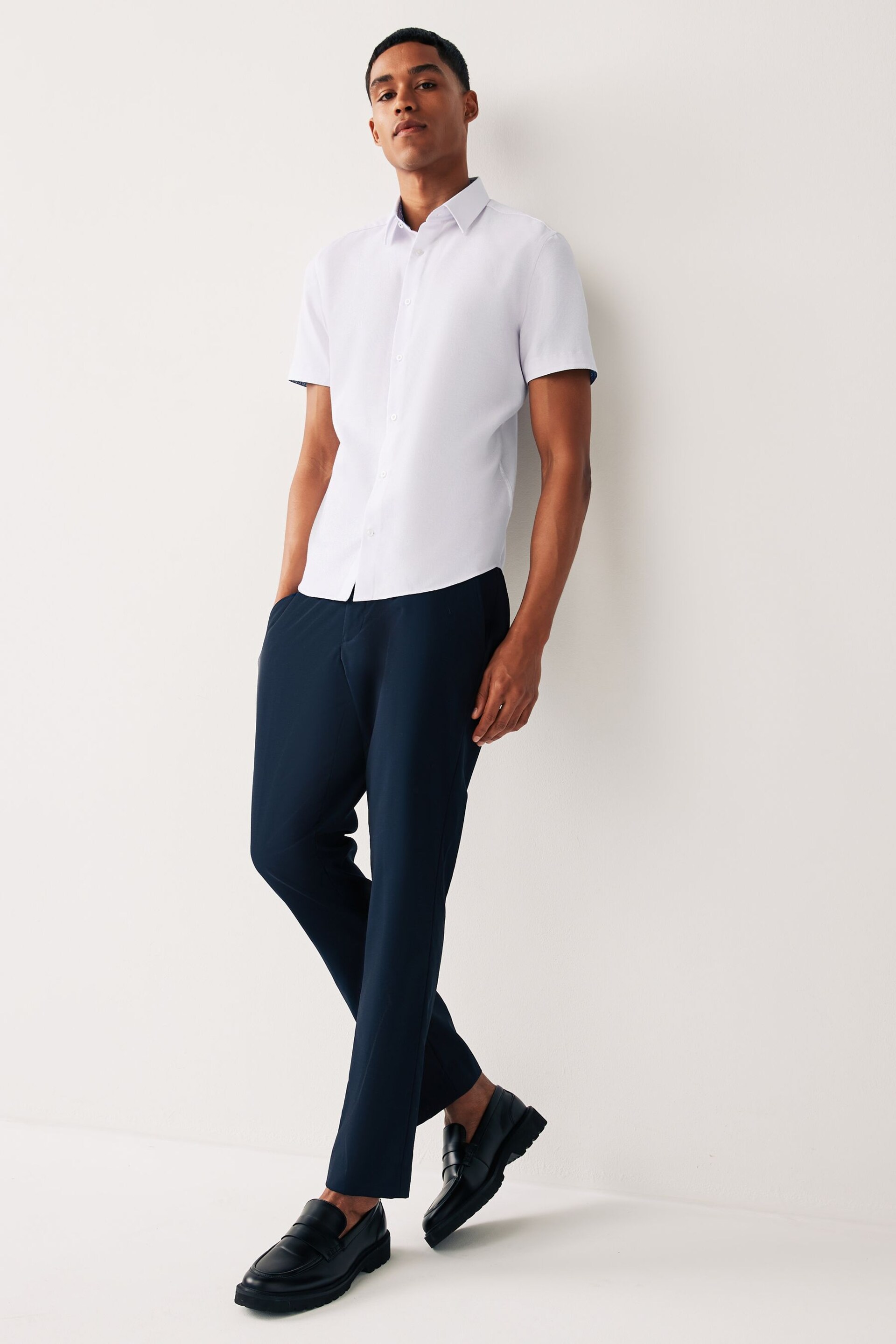 White Regular Fit Trimmed Formal Short Sleeve Shirt - Image 2 of 8