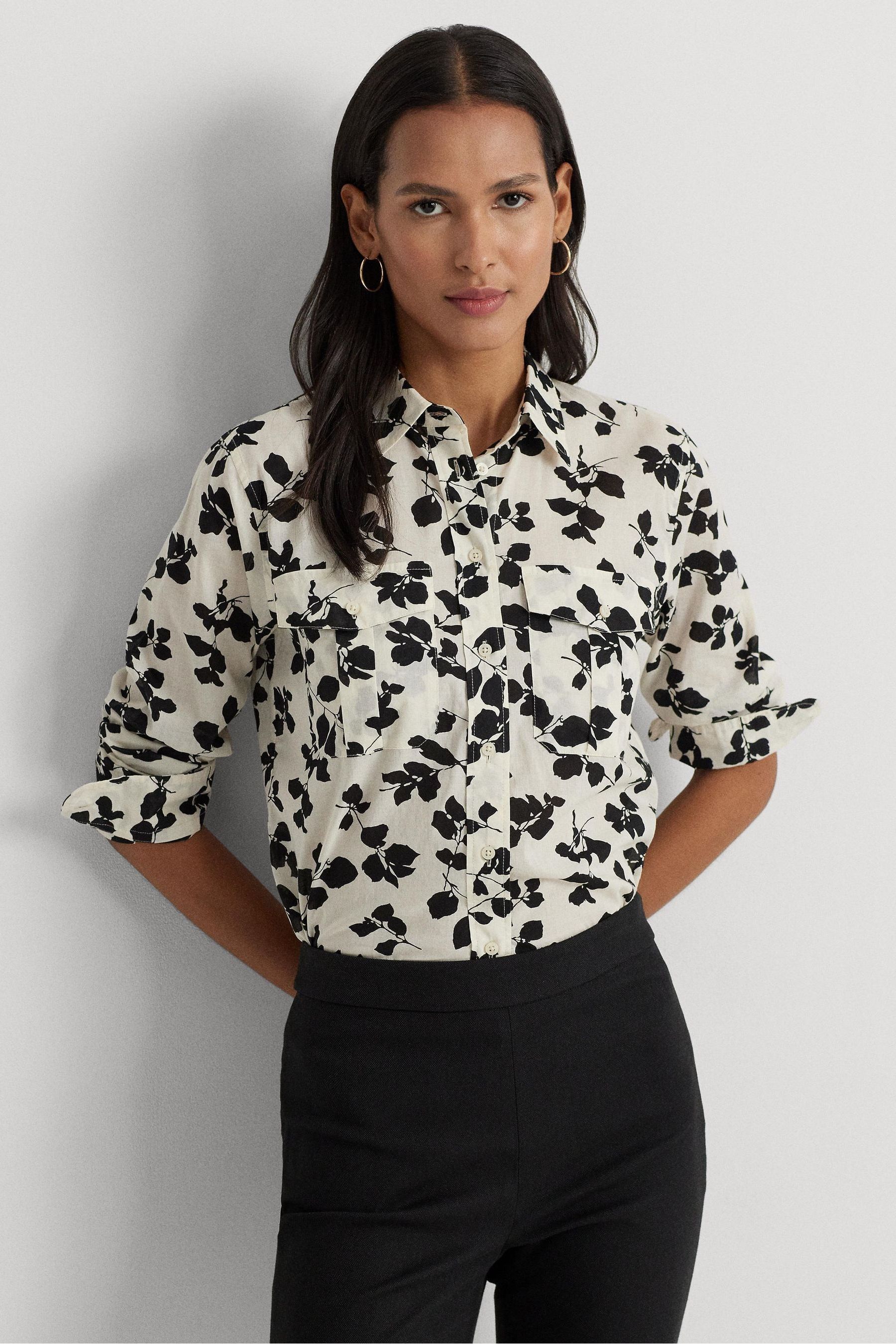 Buy Lauren Ralph Lauren White Black Court Classic Fit Leaf Print Shirt from Next Luxembourg