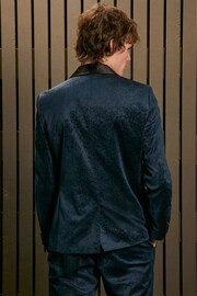 Navy Blue EDIT Slim Snake Print Velvet Tuxedo Jacket - Image 3 of 11