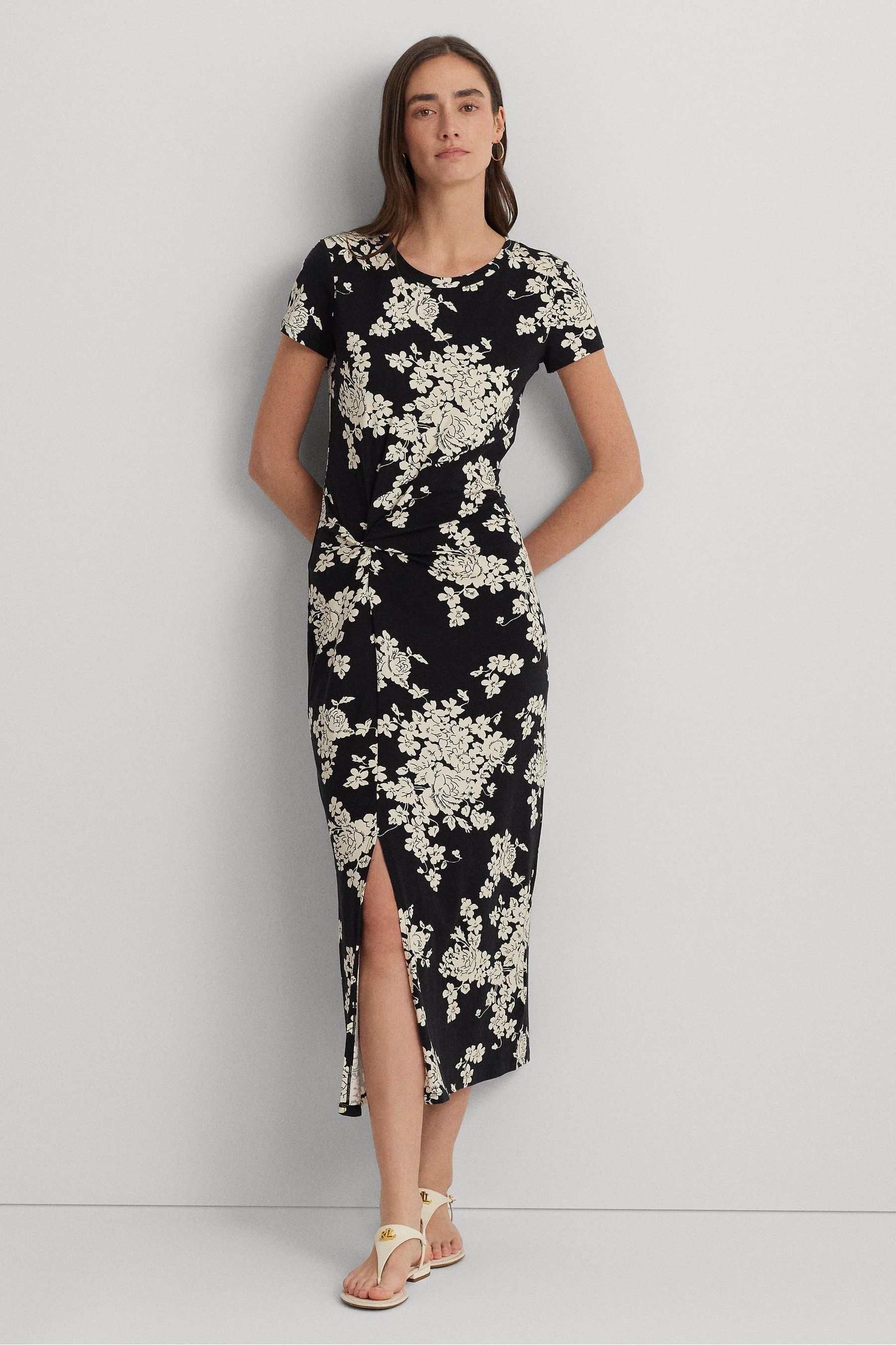 Buy Lauren Ralph Lauren Syporah Floral Jersey Twist Front Midi Black Dress from the Next UK online shop