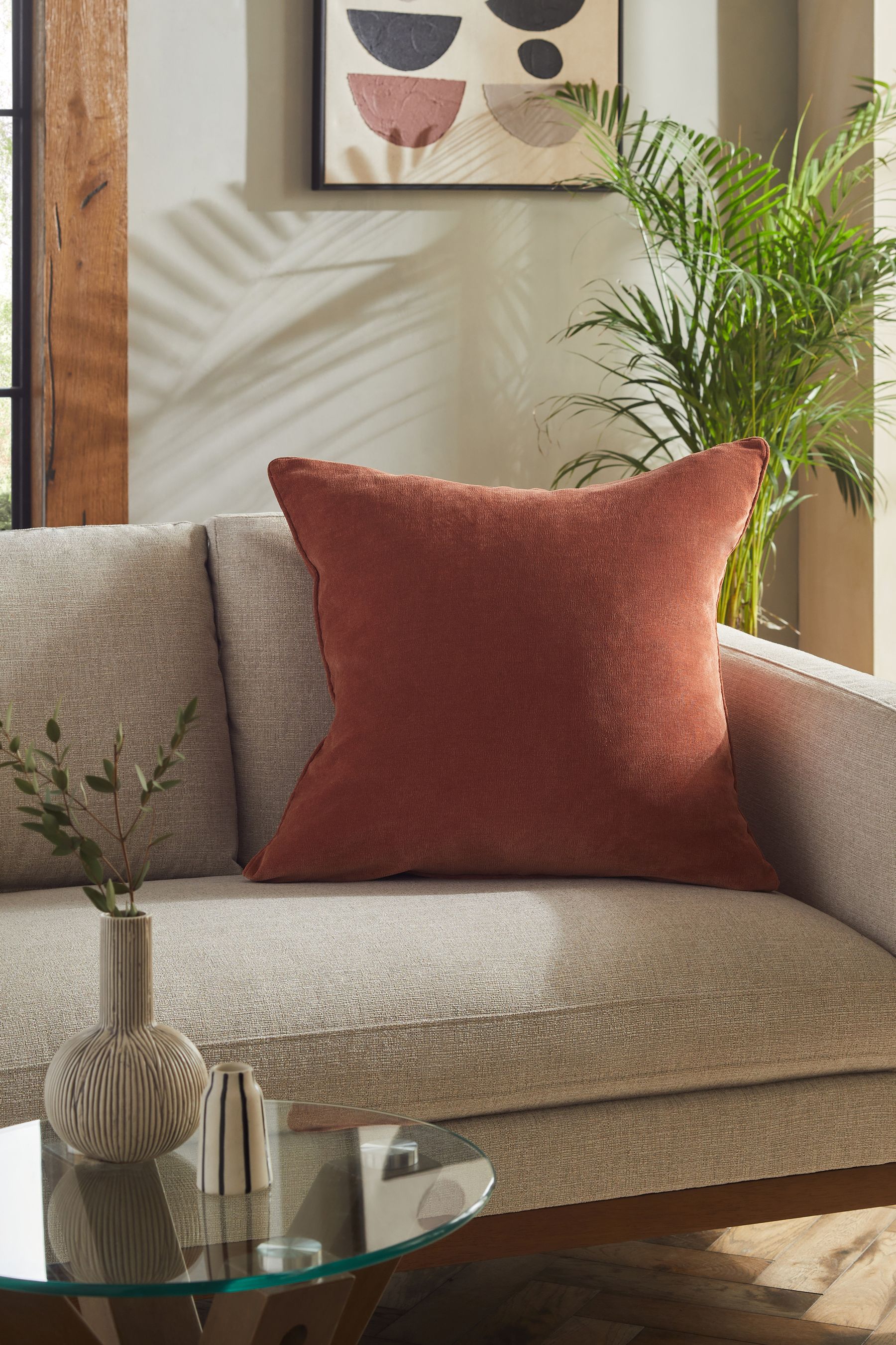 Buy Peach Pink 59 x 59cm Soft Velour Cushion from Next Luxembourg