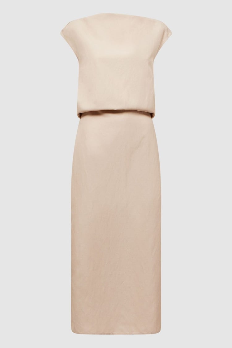 Reiss Nude Paloma Premium Linen Blend Open-Back Midi Dress - Image 2 of 7