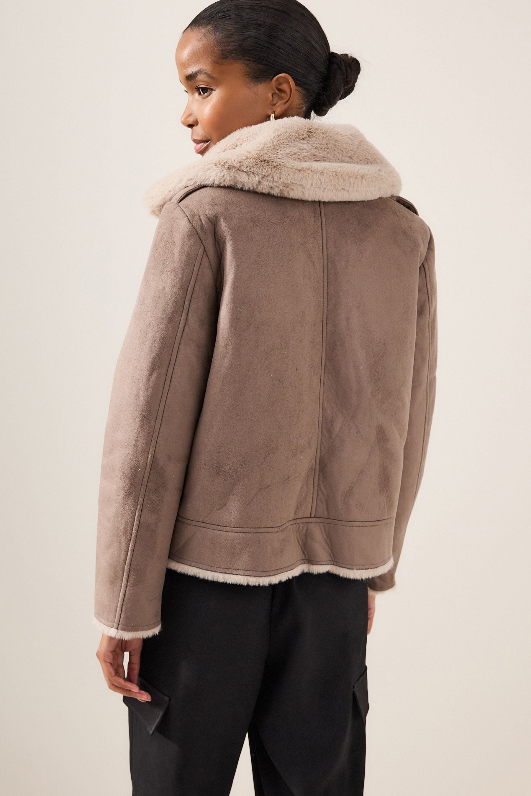 Faux fur suede biker jacket outlet