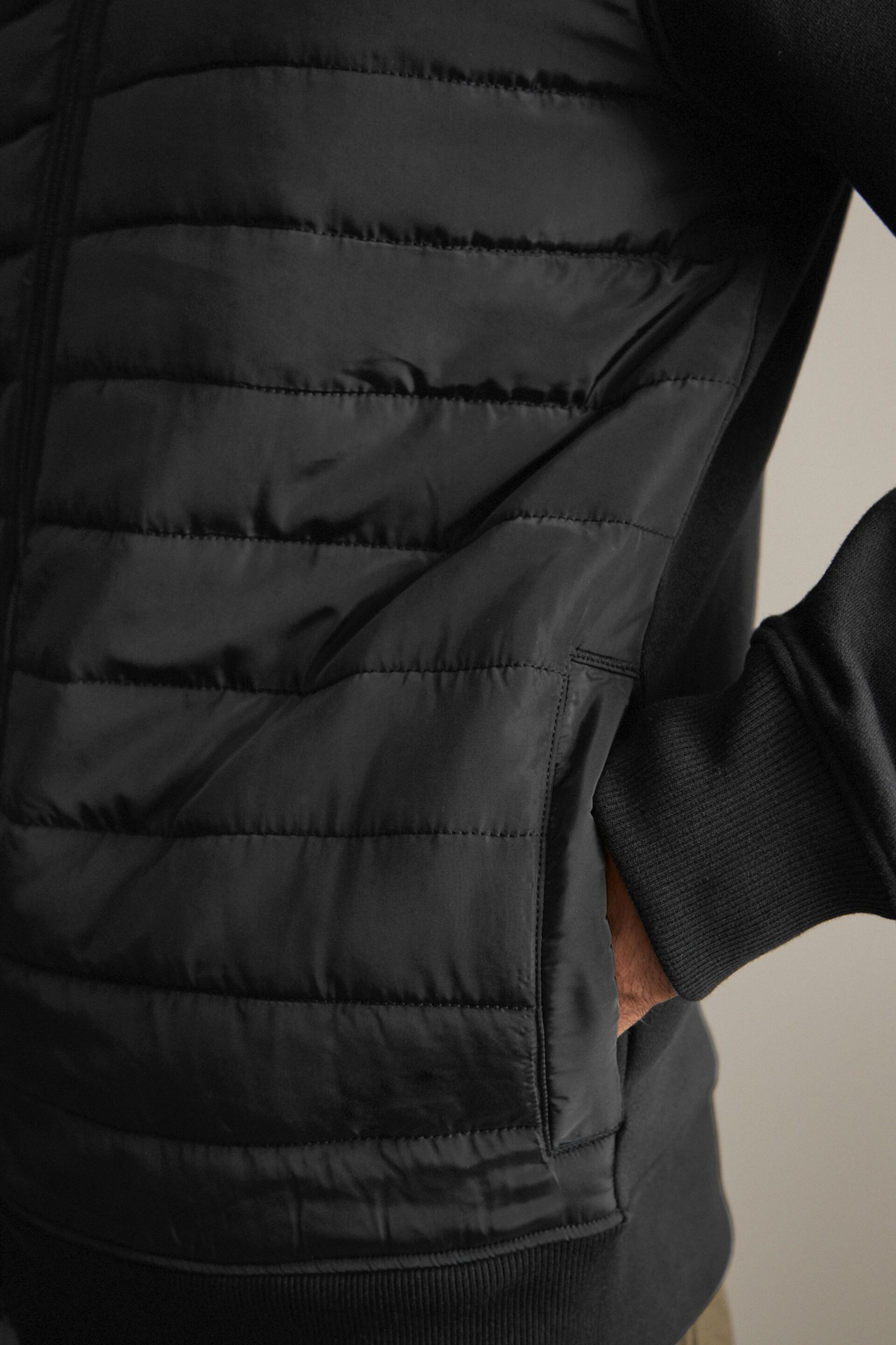 Black Quilted Hybrid Zip-Through Jacket - Image 7 of 10