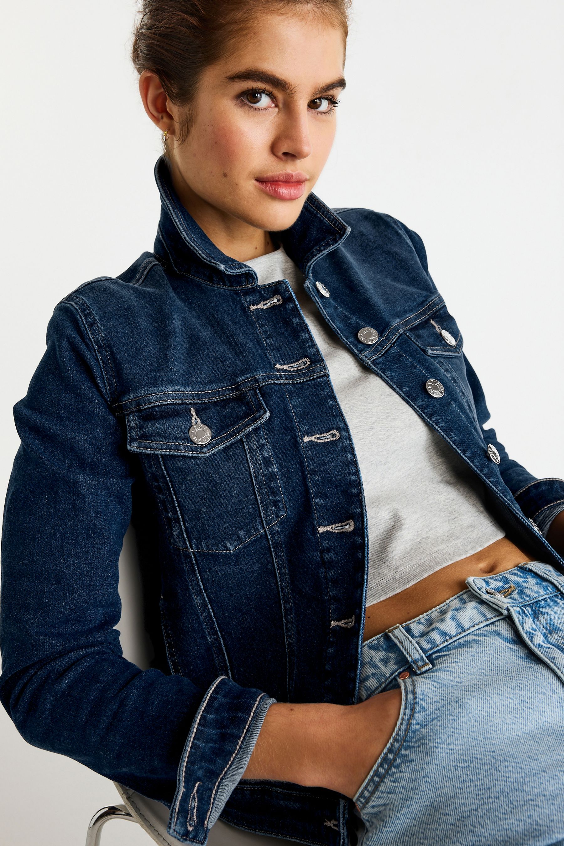 Blue wash denim jacket clearance