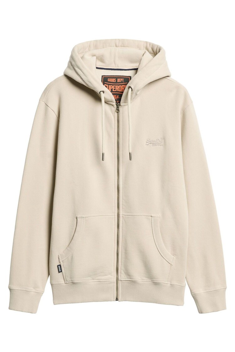 Superdry Light Stone Beige 100% Cotton Essential Logo Zip-Up Hoodie - Image 6 of 6