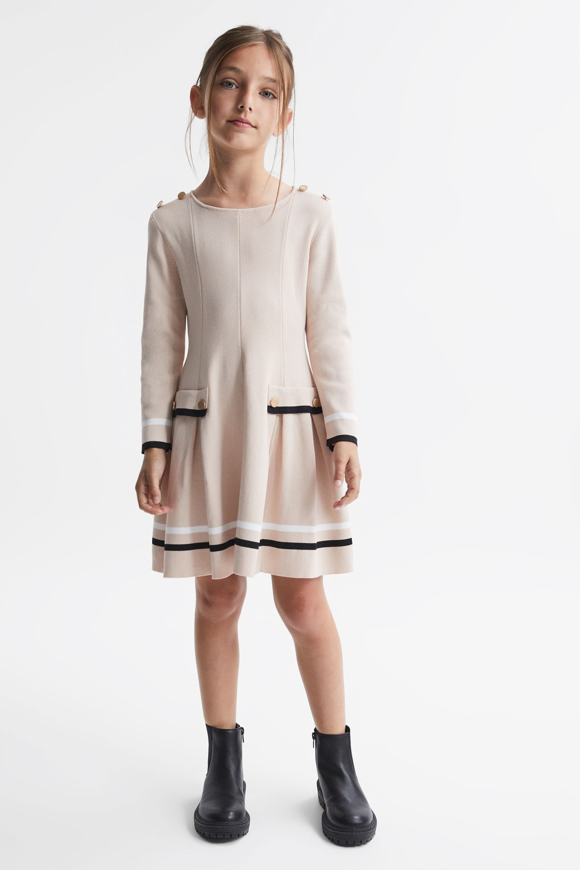 Reiss Pink Paige Junior Knitted Flared Dress - Image 1 of 5