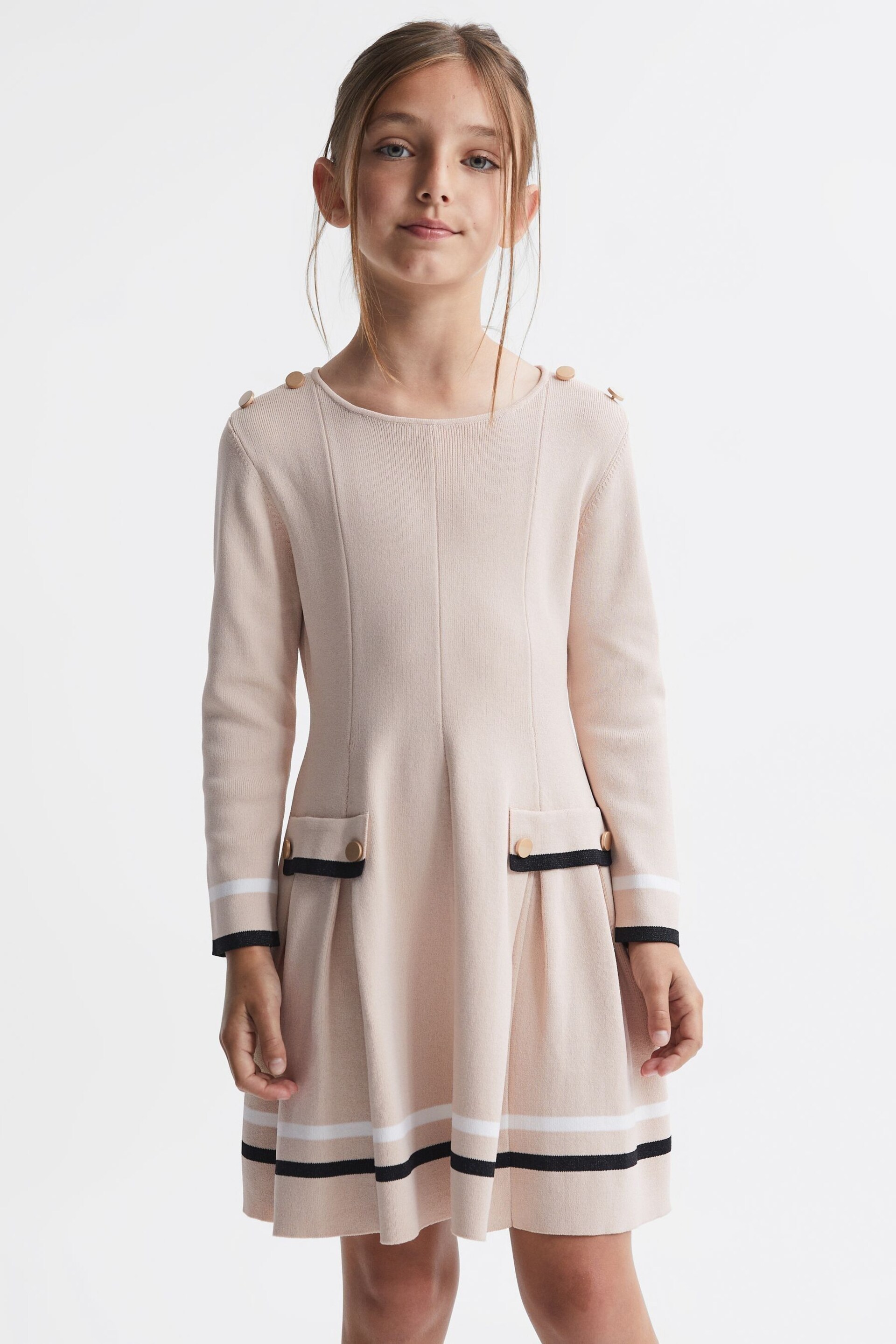 Reiss Pink Paige Junior Knitted Flared Dress - Image 3 of 5