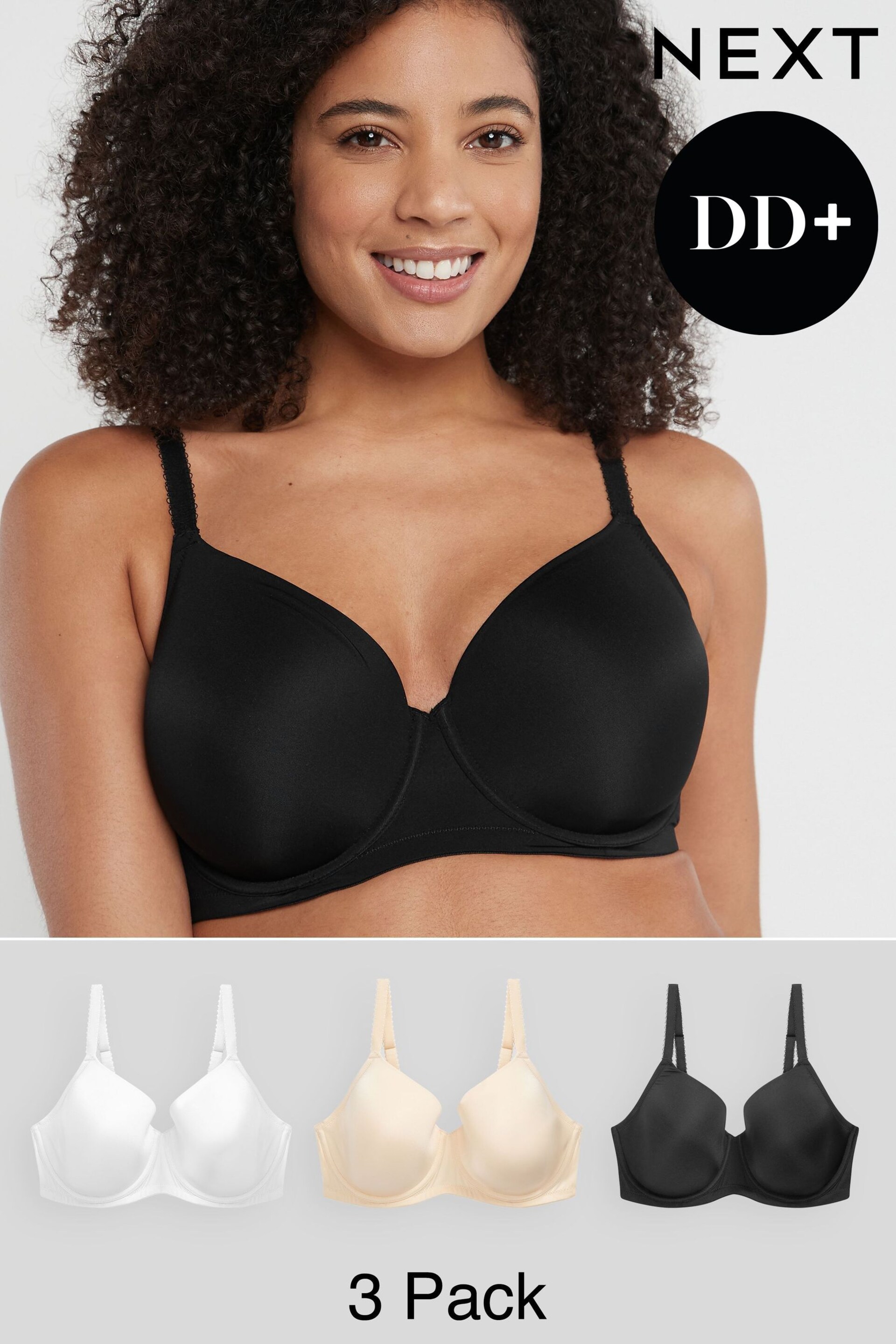 Black/White/Nude DD+ Pad Full Cup Smoothing T-Shirt Bras 3 Pack - Image 1 of 10