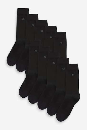 Black 10 Pack Cushioned Sole Comfort Socks