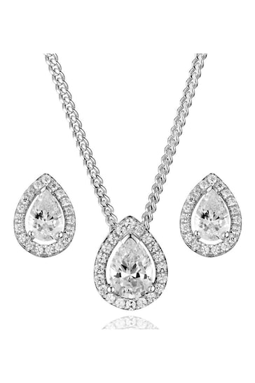 Beaverbrooks Sterling Cubic Zirconia Pear Pendant and Earrings Set