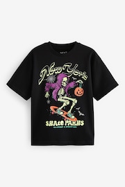 Black Halloween Skeleton Relaxed Fit Graphic 100% Cotton Short Sleeve T-Shirt (3-16yrs) - Image 1 of 3