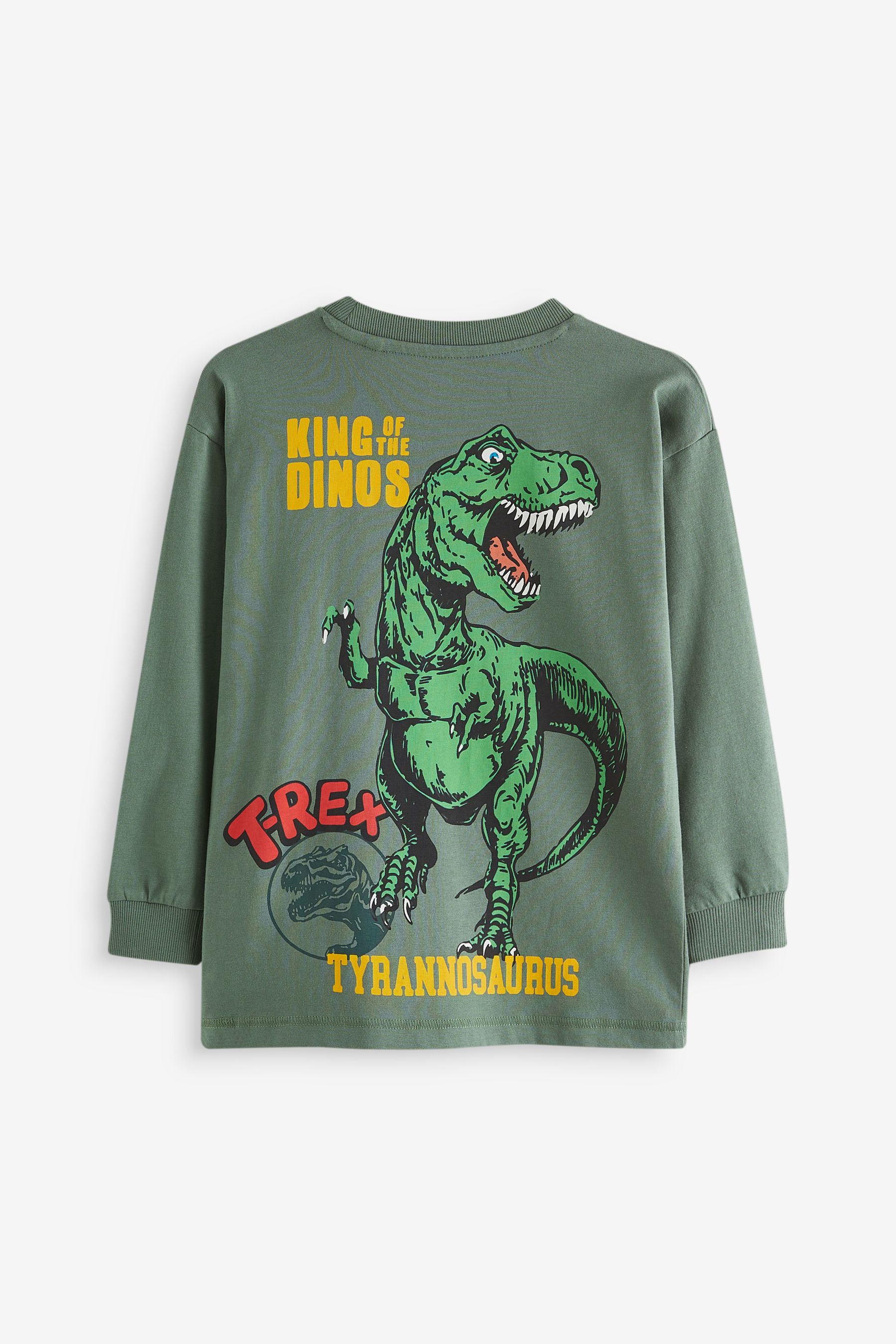 Babyhug 100% Cotton Terry Knit Full Sleeves T-Shirt & Lounge Pant Dino Print - Green