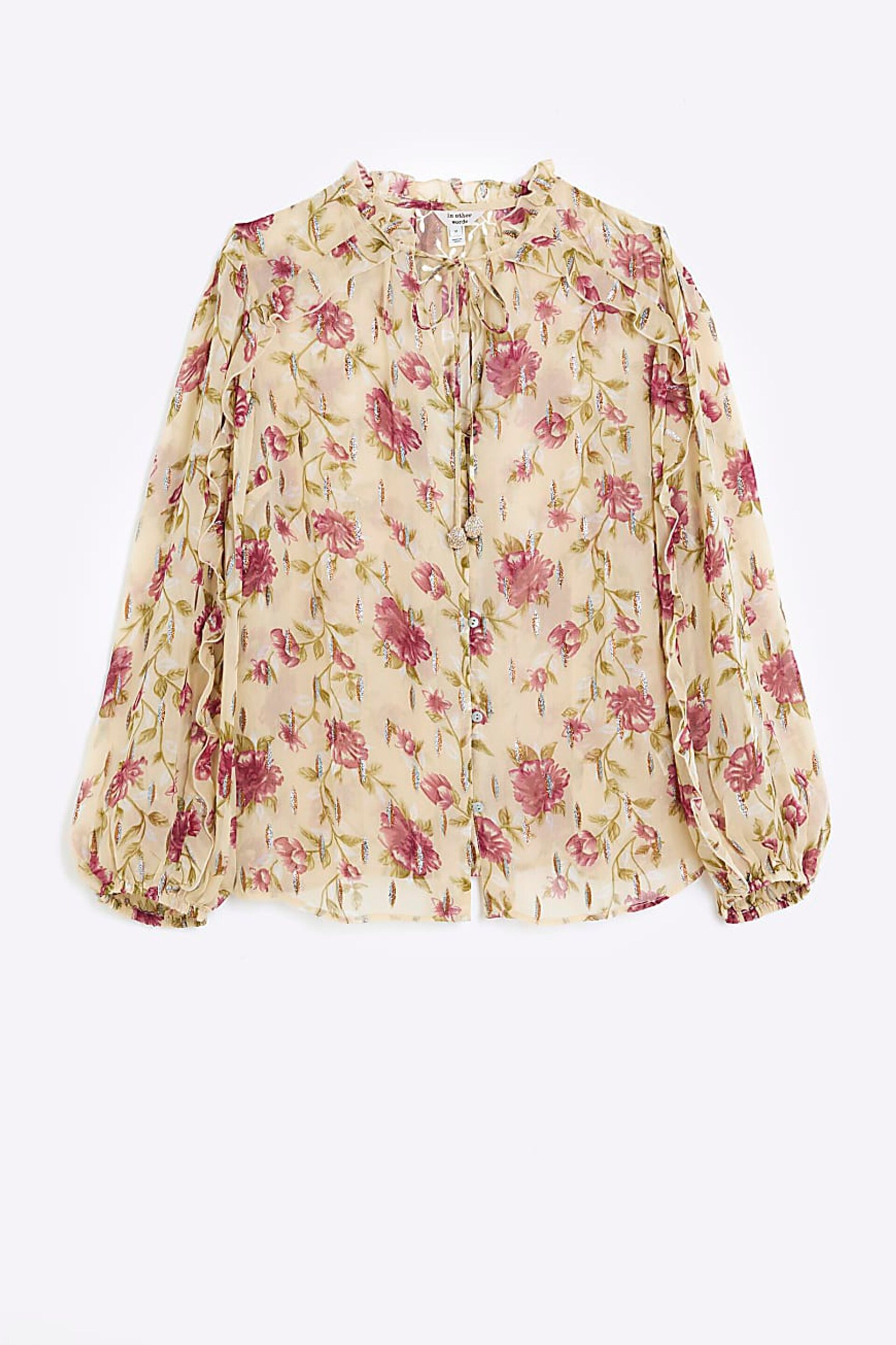 River Island Cream Plus Printed Ruffle Blouse - Image 6 of 6