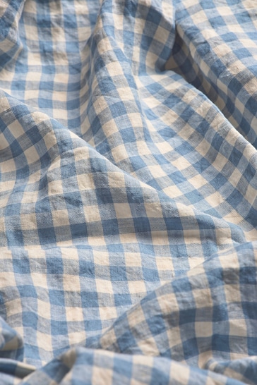 Piglet in Bed Warm Blue Gingham Linen Duvet Cover