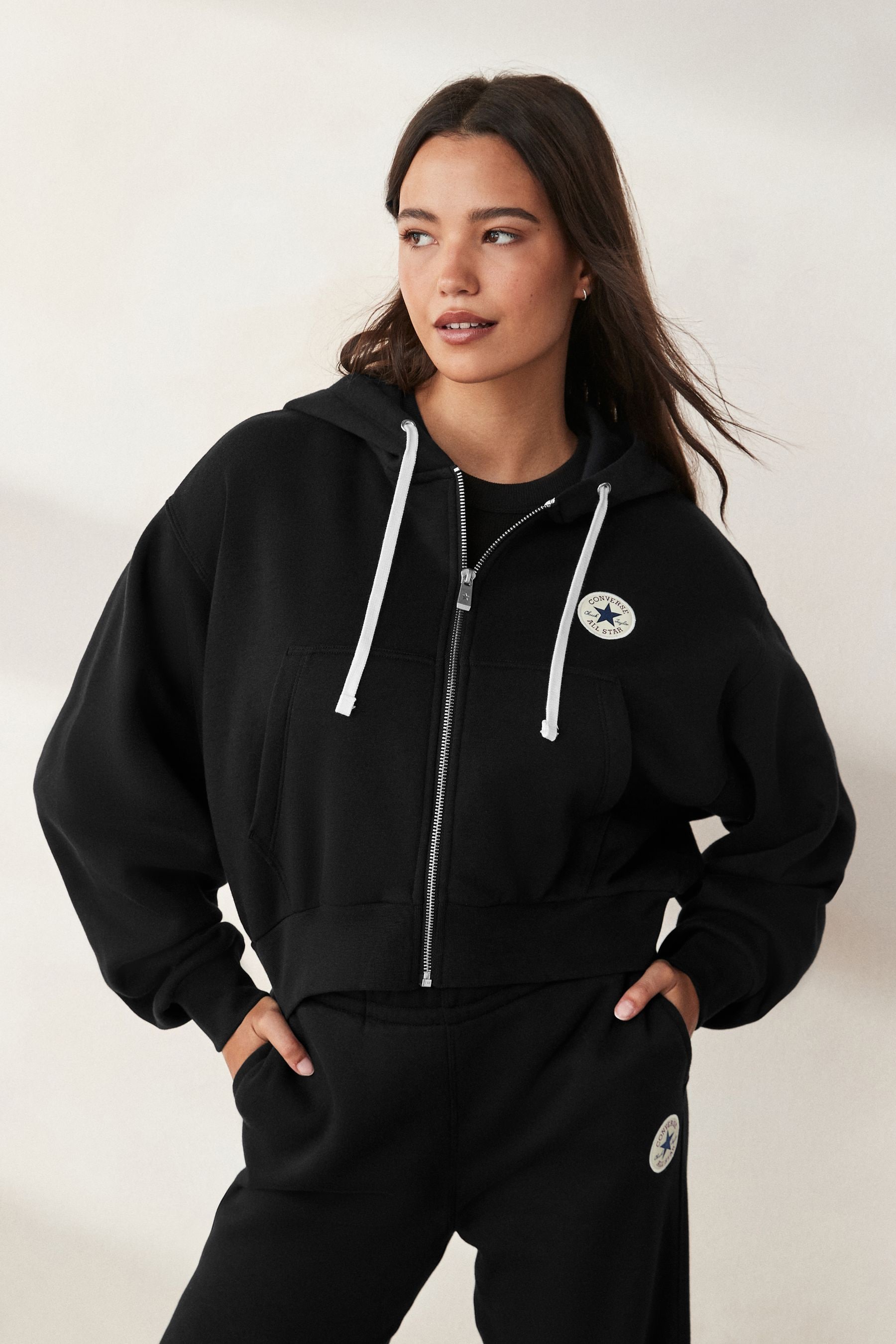 Converse Black Retro Chuck Full Zip Graphic Hoodie large Womens