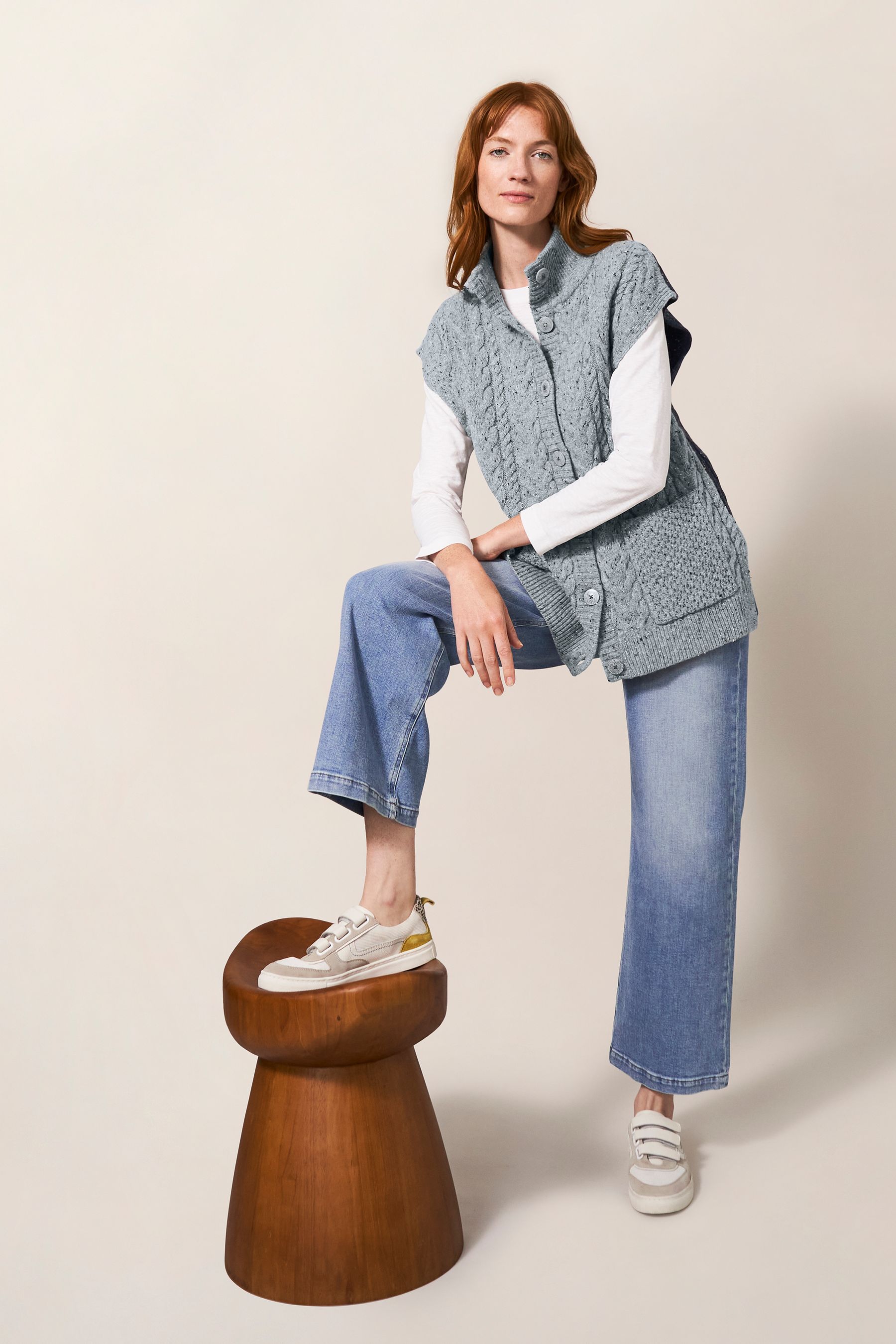 Buy White Stuff Grey Chestnut Cable Pocket Waistcoat from Next Luxembourg