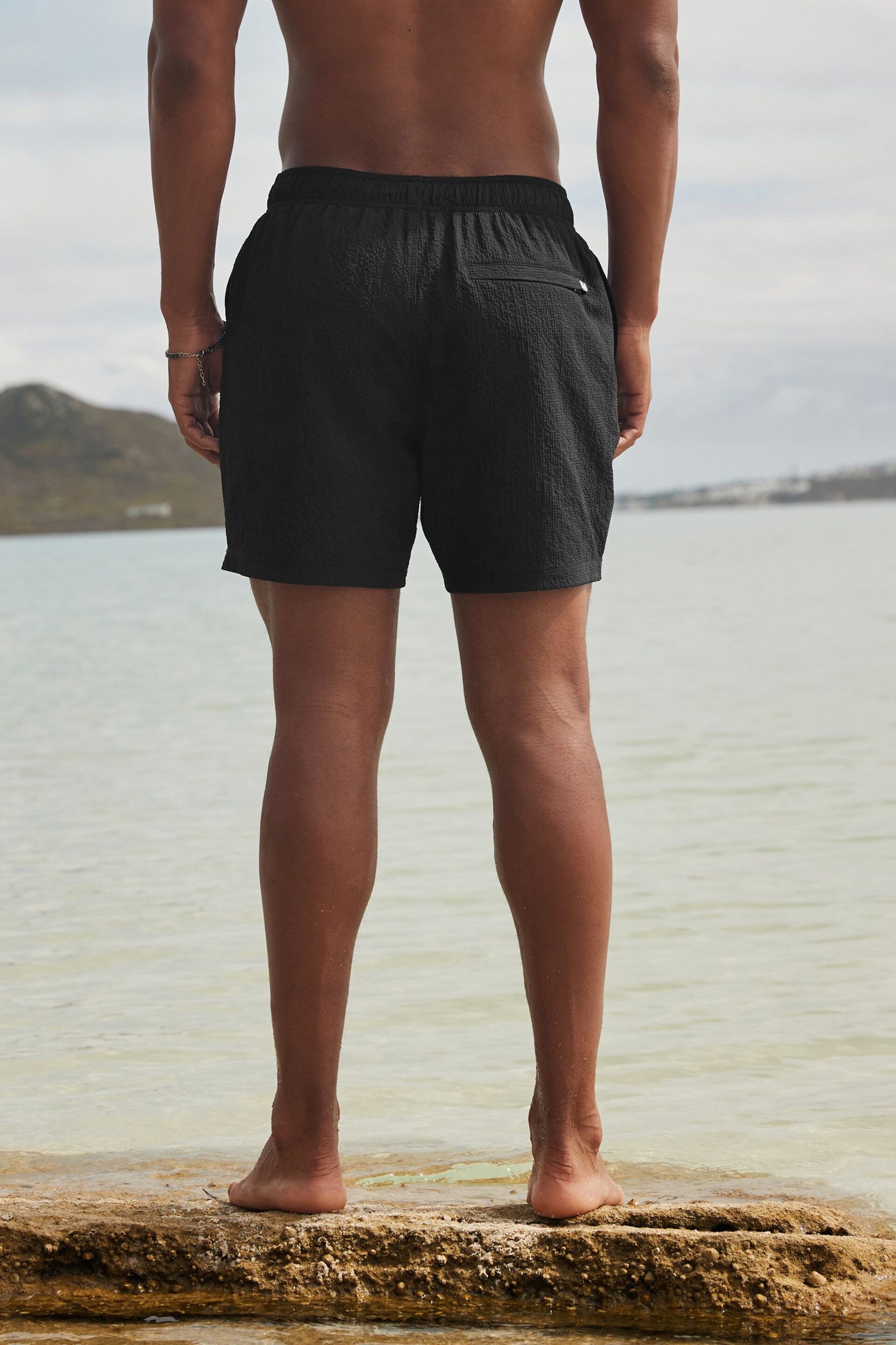 Black Seersucker Plain Premium Swim Shorts - Image 3 of 8