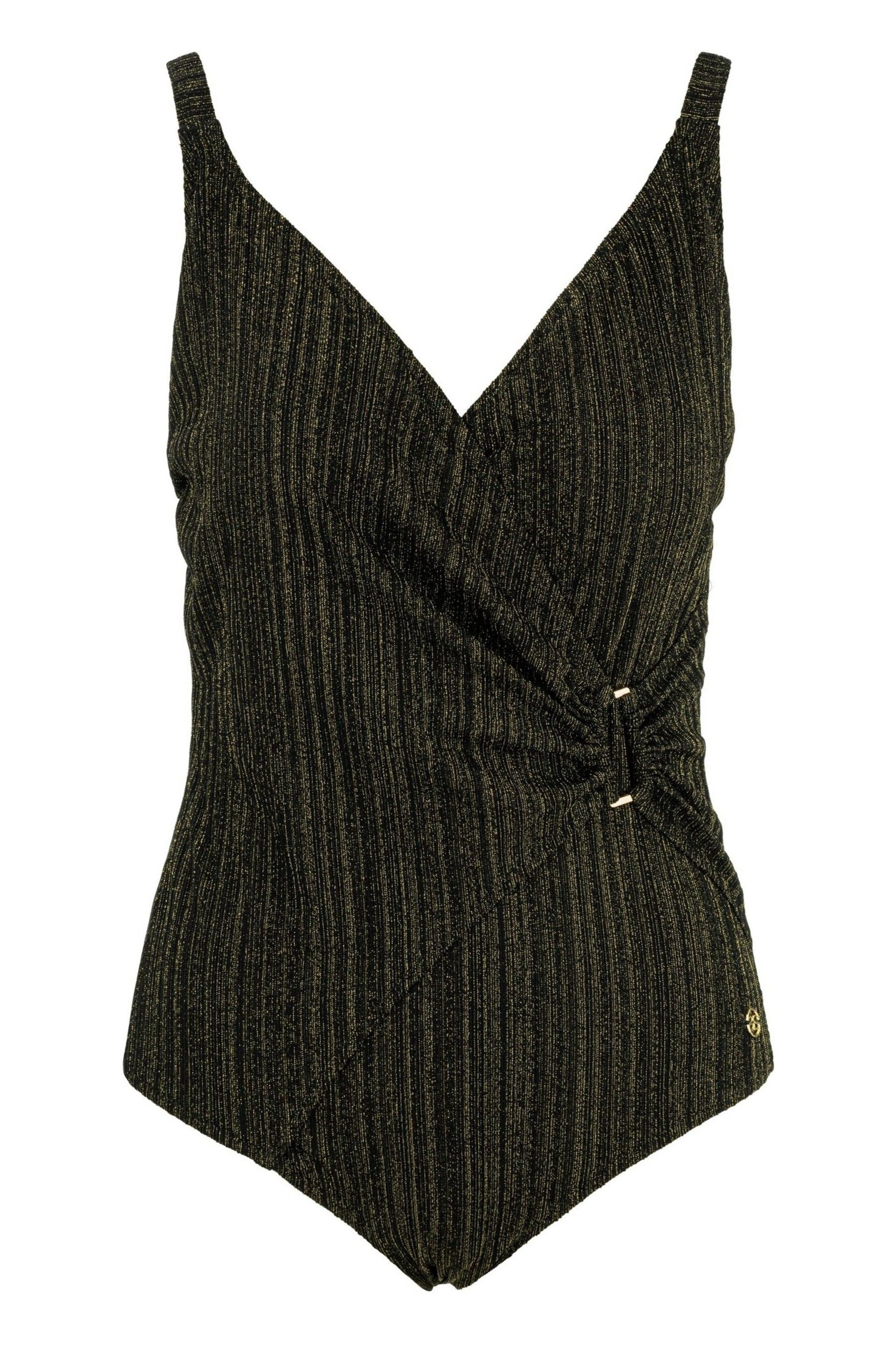 Seaspray Athena Metallic Mock Wrap Strap Black Swimsuit Longer Length - Image 3 of 3