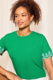 Friends Like These Green Short Sleeve Contrast Broderie Sleeve T-Shirt - Image 1 of 4