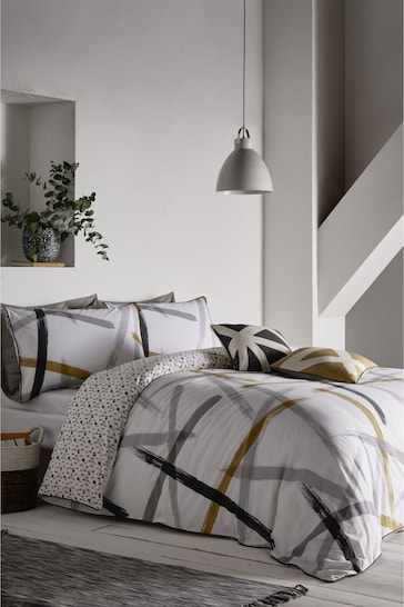 Appletree Grey Leda Geo Piped Cotton Duvet Cover and Pillowcase Set
