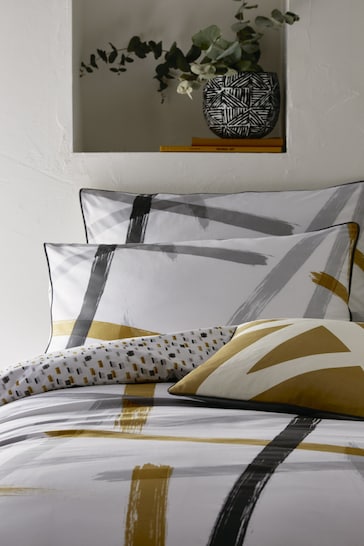 Appletree Grey Leda Geo Piped Cotton Duvet Cover and Pillowcase Set