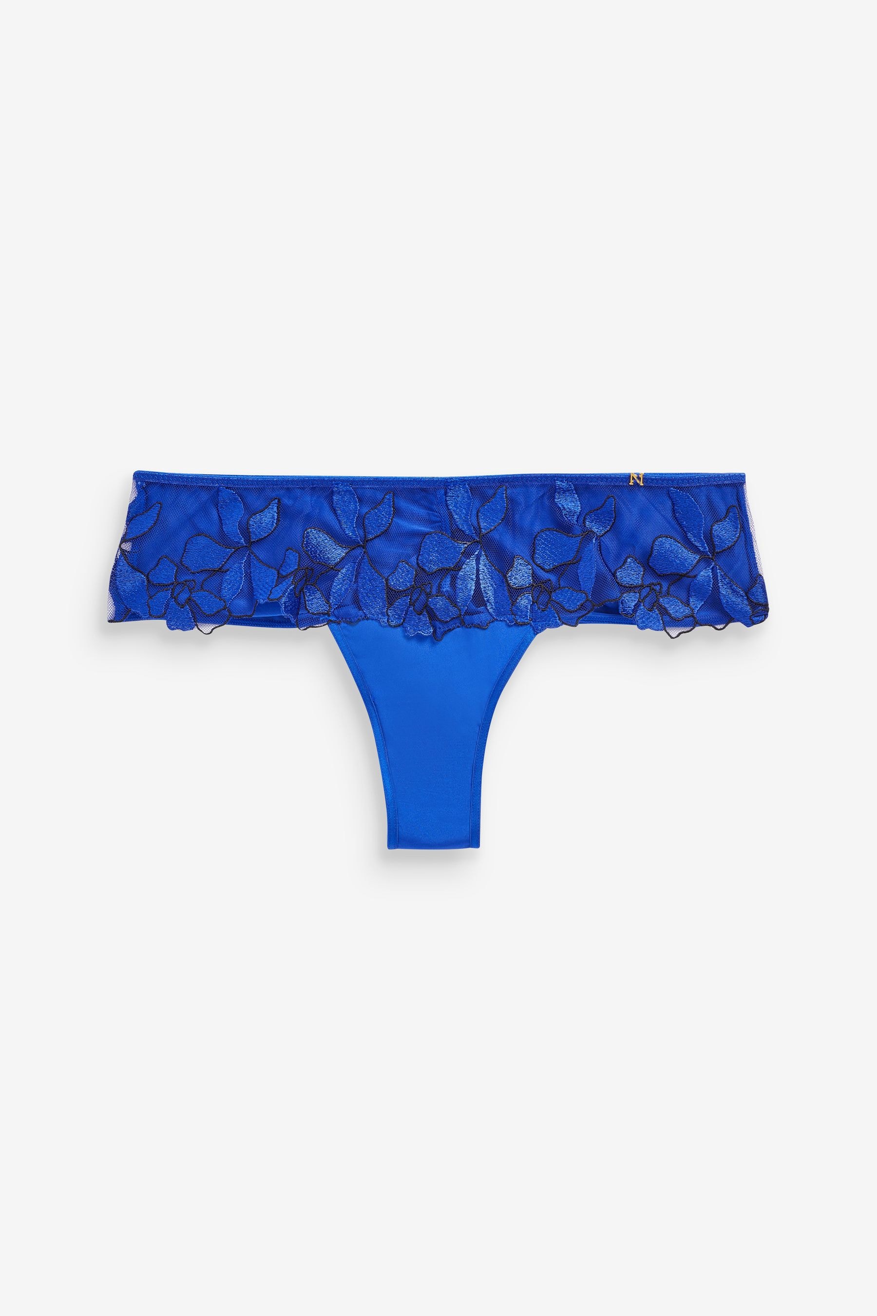 Buy Cobalt Blue Brazilian Floral Embroidered Knickers from the
