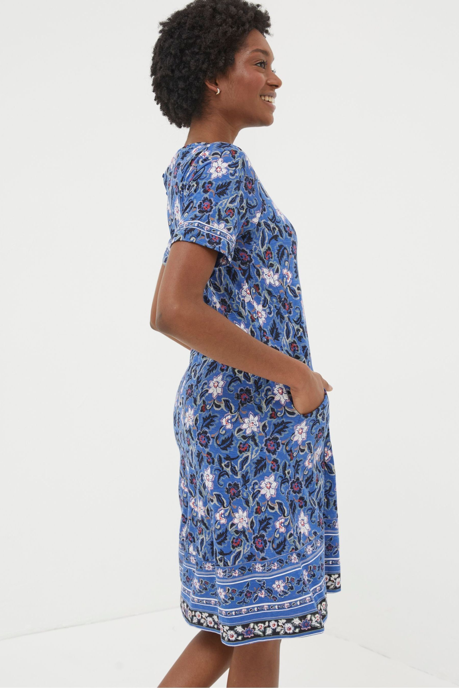 Buy FatFace Blue Simone Layered Floral Jersey Dress from Next Luxembourg