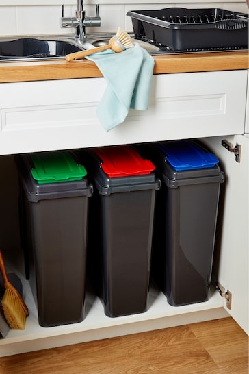 Wham Set of 3 Clear Recycle It 25L Slimline Plastic Bins with Lid