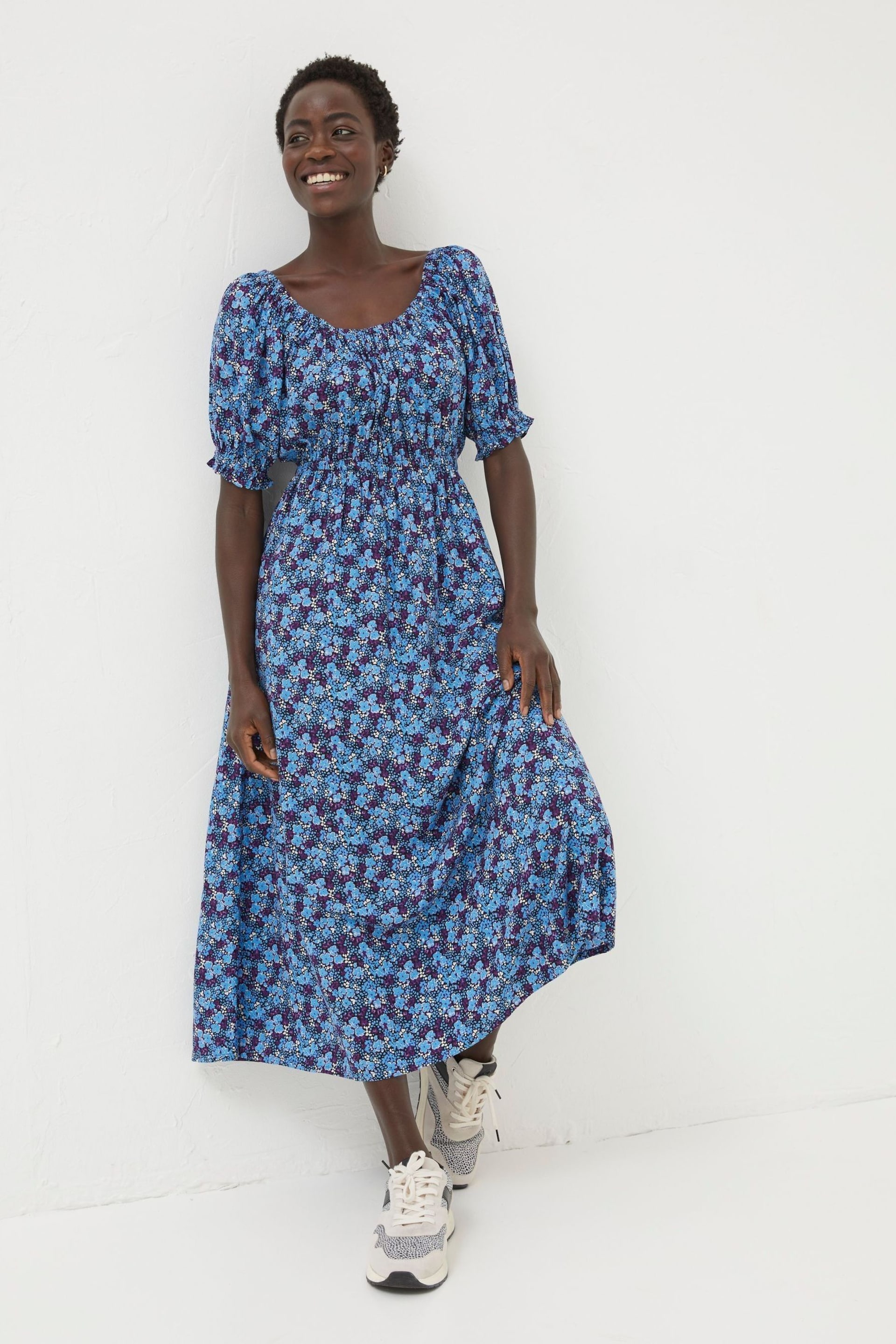FatFace Purple Ink Floral Midi Dress - Image 1 of 6