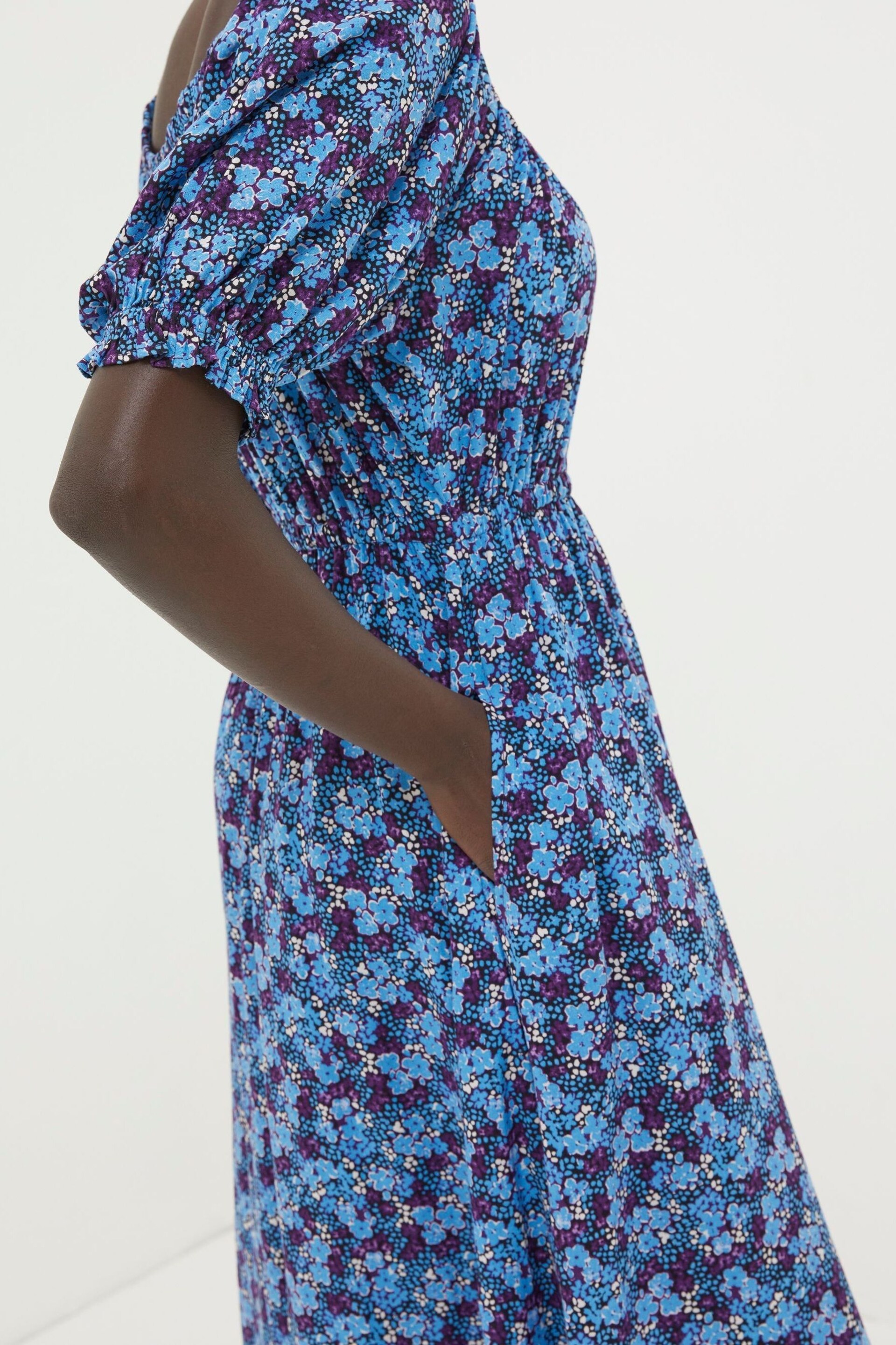 FatFace Purple Ink Floral Midi Dress - Image 4 of 6