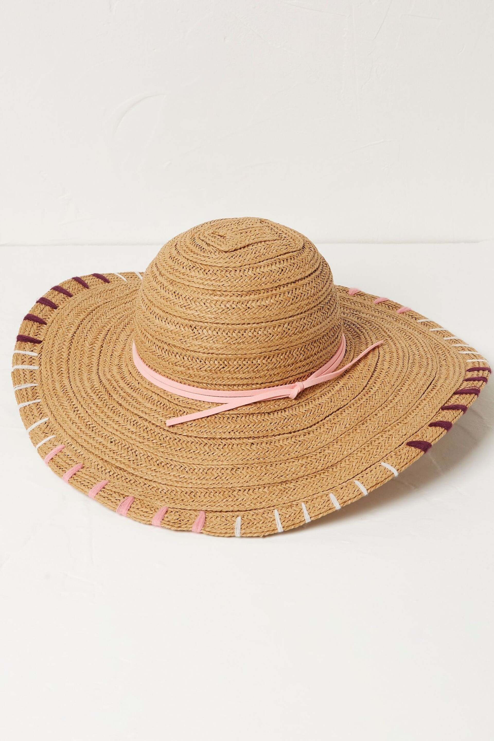 FatFace Natural Stitch Detail Straw Sun Hat - Image 1 of 2