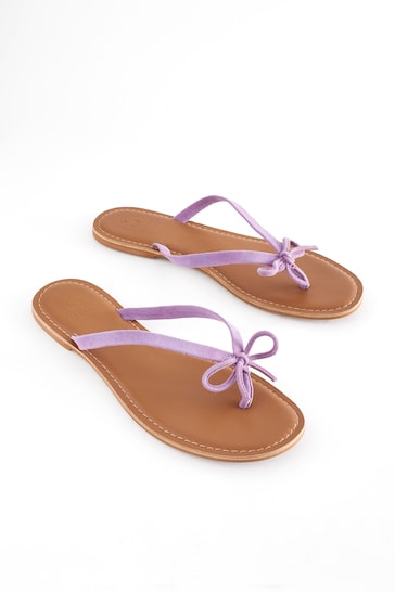 Lilac Purple Regular/Wide Fit Forever Comfort® Bow Detail Leather Flip Flops