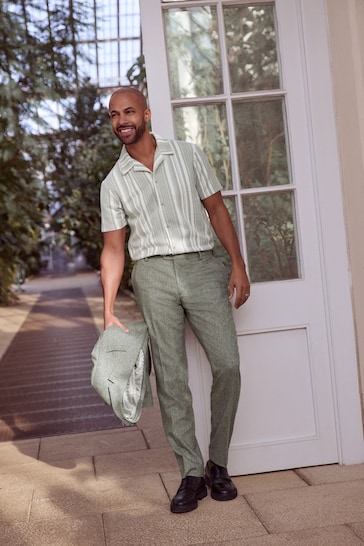 Green/White Textured Jersey Short Sleeve Shirt